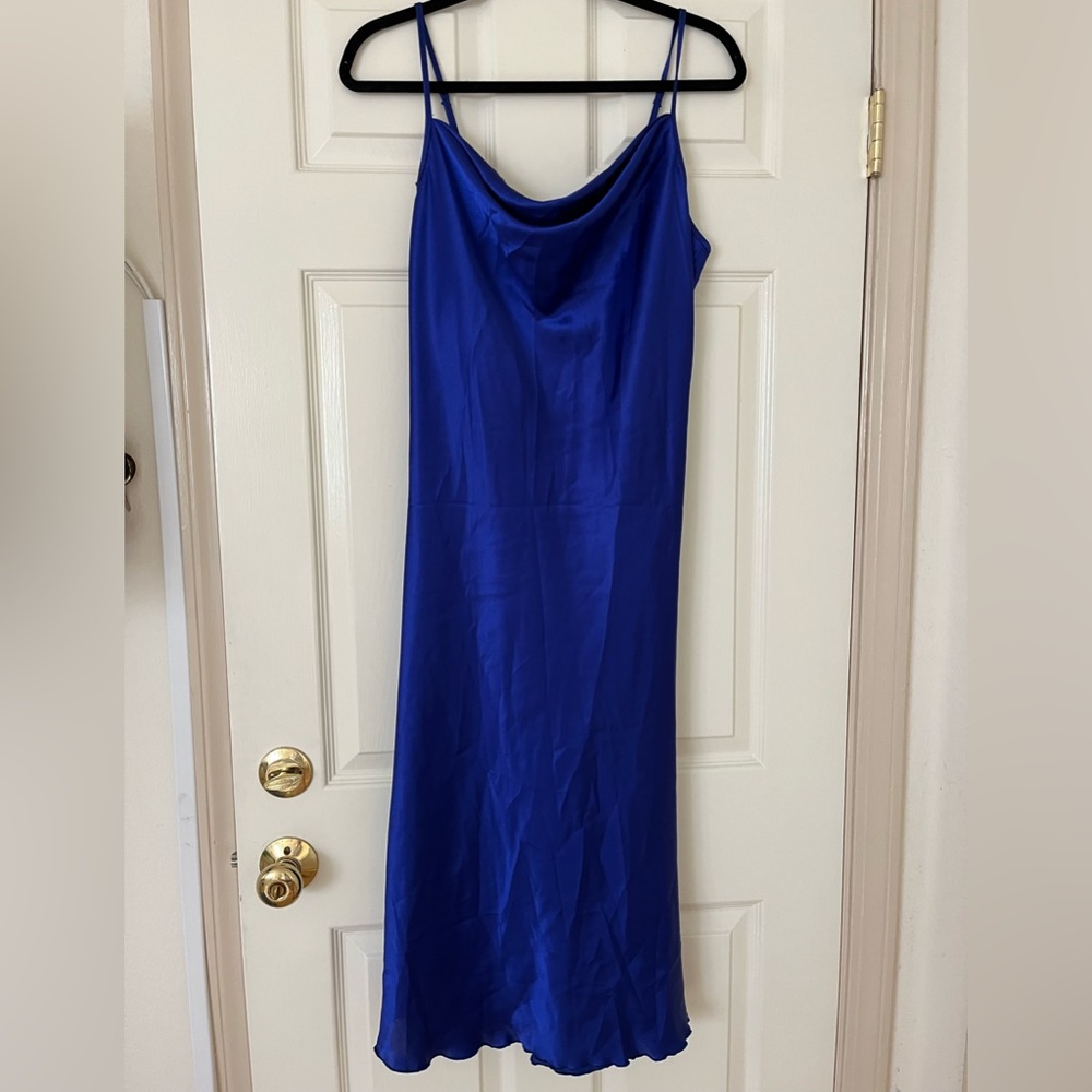Bebe Blue Satin Midi Dress